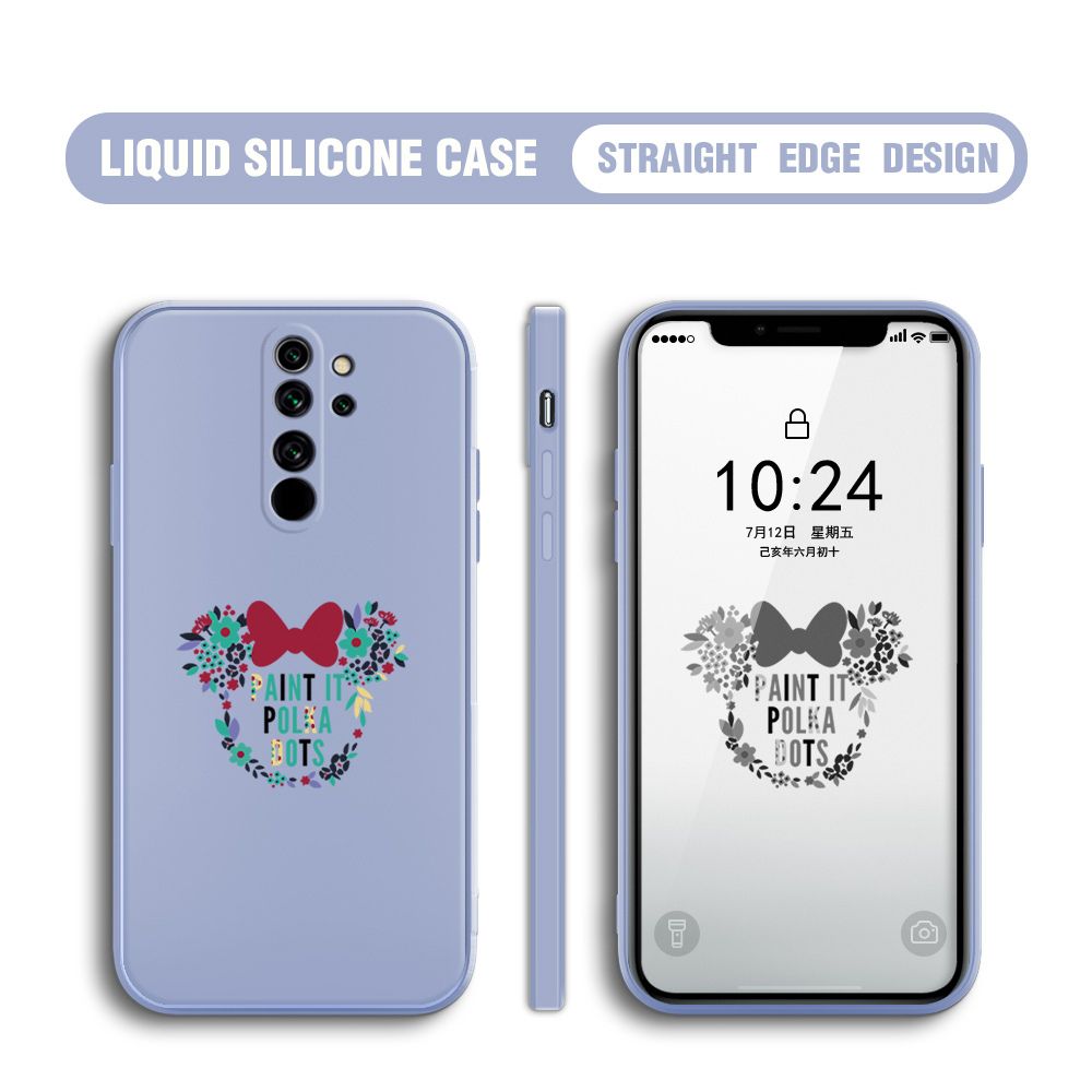 BILI for Redmi Note 8 Pro Back Cover Flowers Minnie Multicolor Liquid Silicone Phone Case Soft Square Lens Protection Phone Cases