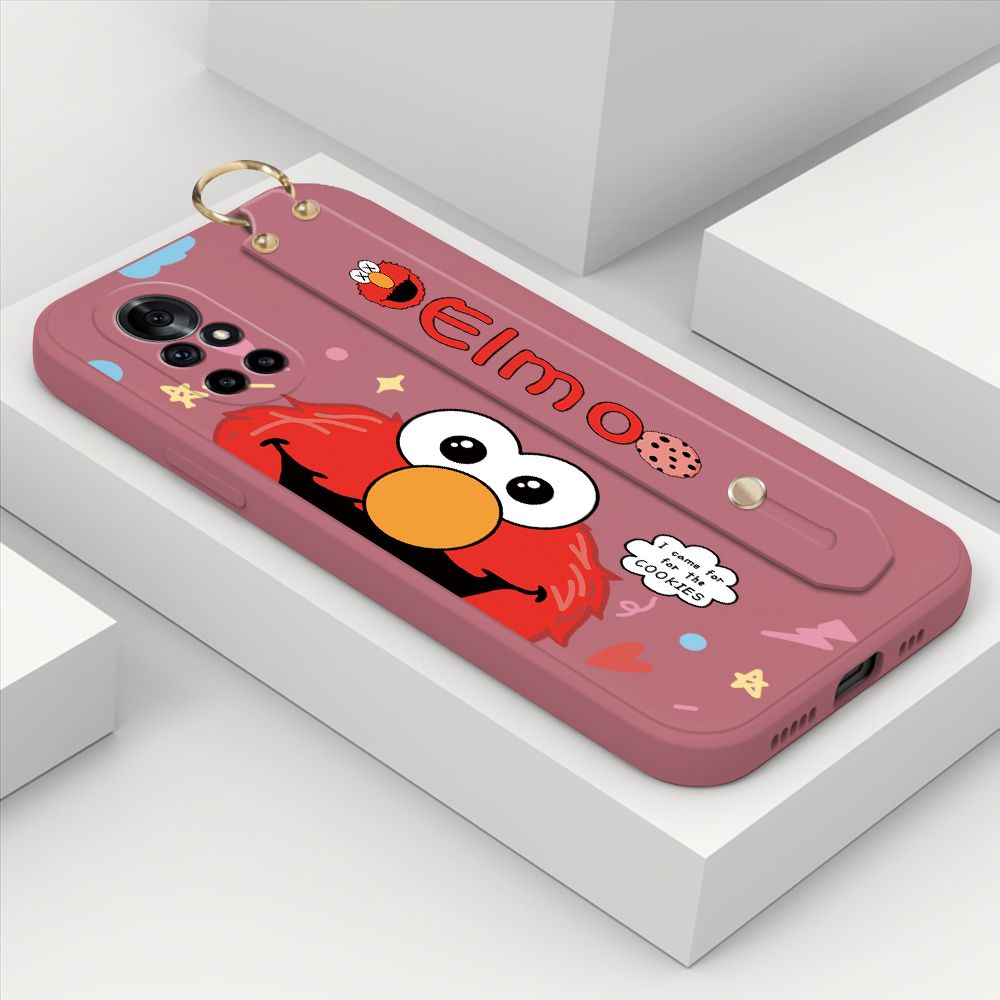 ZeroQiQi for Huawei Nova 8 Pro Wrist Strap Case Cute Cute Cartoon Little Monster Phone Cover Square Edge Liquid Silicone Case Full Cover Camera Shockproof Protective Cases