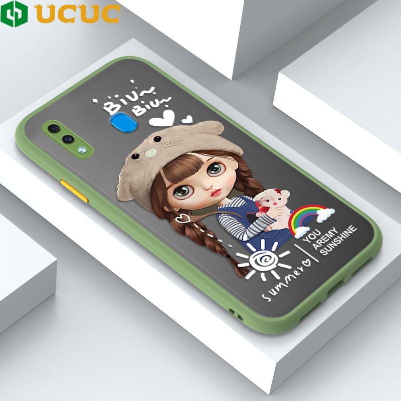 UCUC for Samsung Galaxy A30 A20 Back Cover Rainbow Lovely Girls Frosted Transparent Hard Phone Case Thin Shockproof Full Cover Camera Protect Case