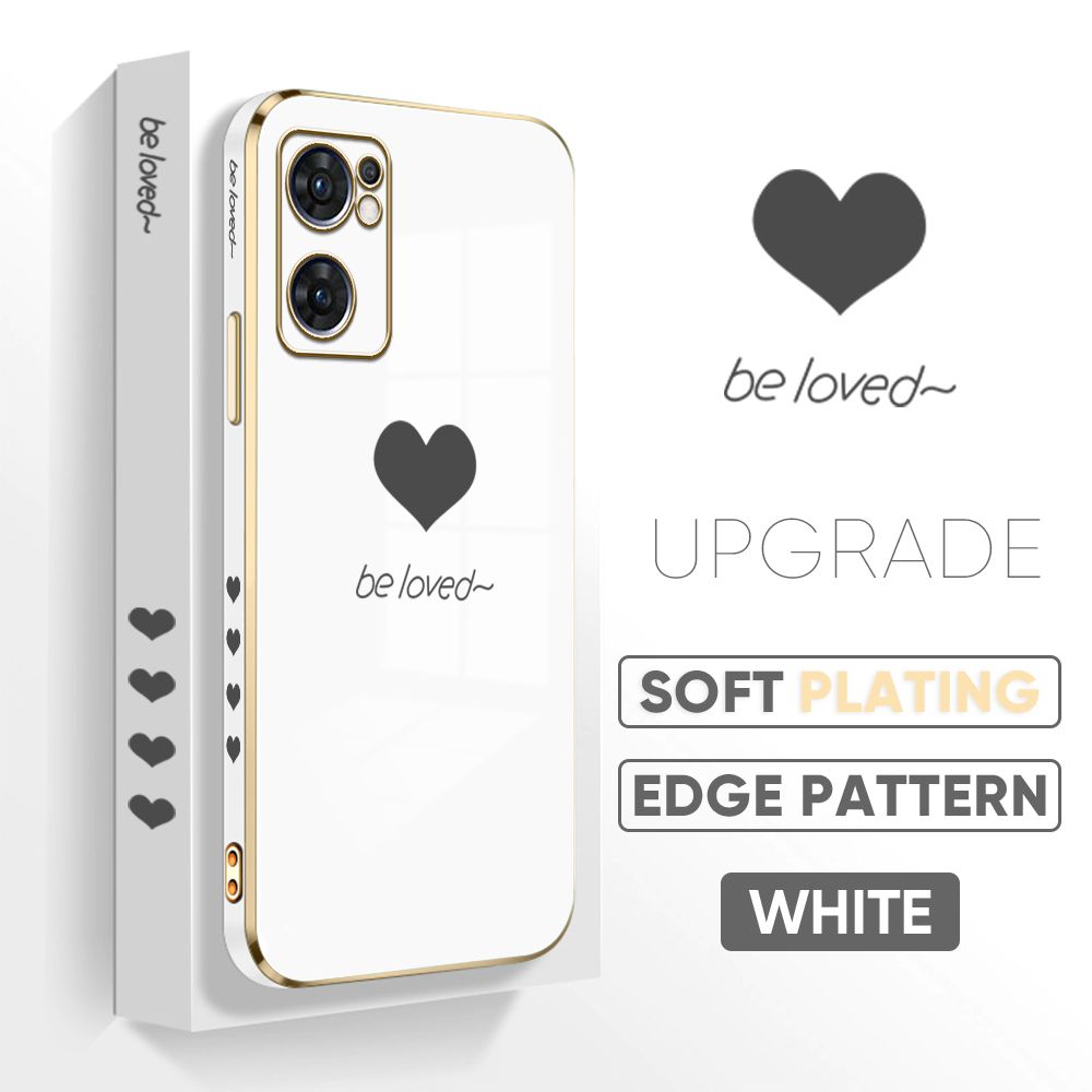 TA for OPPO Reno7 5G Back Cover + Free Lanyard Simple Love Luxury 6D Plating Case Side Pattern Soft Silicone Square Phone Cases