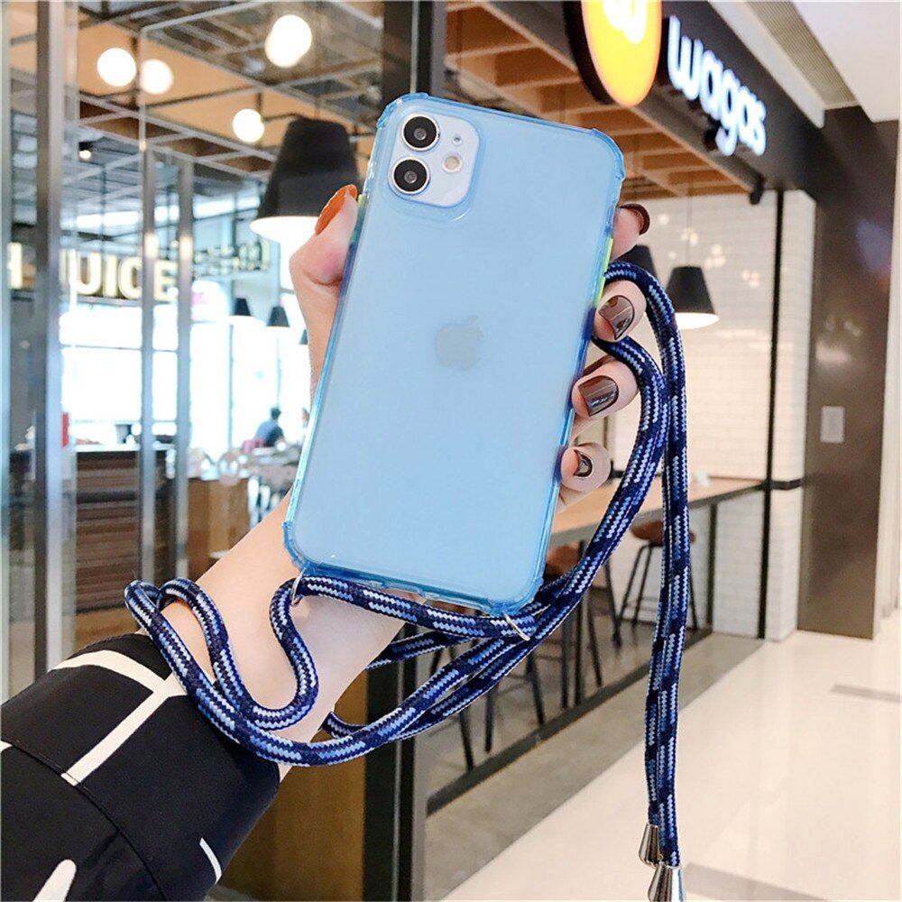 Strap Cord Chain Phone Case For iPhone 12 11 Pro Xs MAX XR 6 7 8 Plus SE Crossbody Necklace Cord Lanyards With Rope Clear Cover
