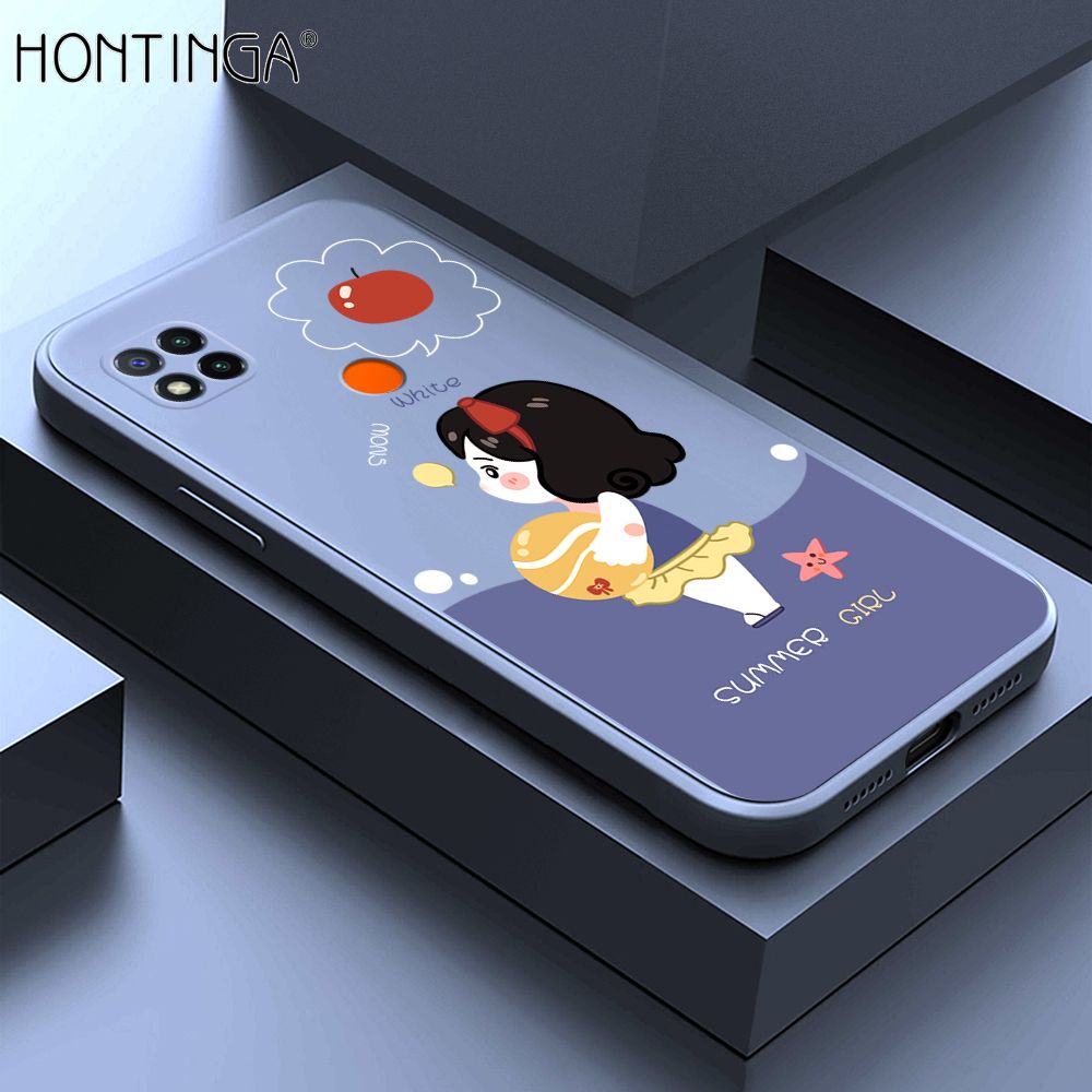 Hontinga for Redmi 9C / Redmi 10A Case Cute Cartoon Girl Phone Case Phone Case Soft Square Edge Silicone Cases Full Lens Cover Shockproof Protection Cover