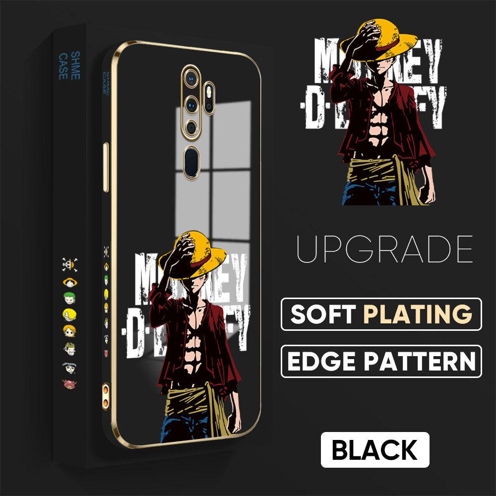 TA for OPPO A9 2020 A5 2020 Back Cover + Free Lanyard Handsome Luffy Luxury 6D Plating Case Side Pattern Soft Silicone Square Phone Cases