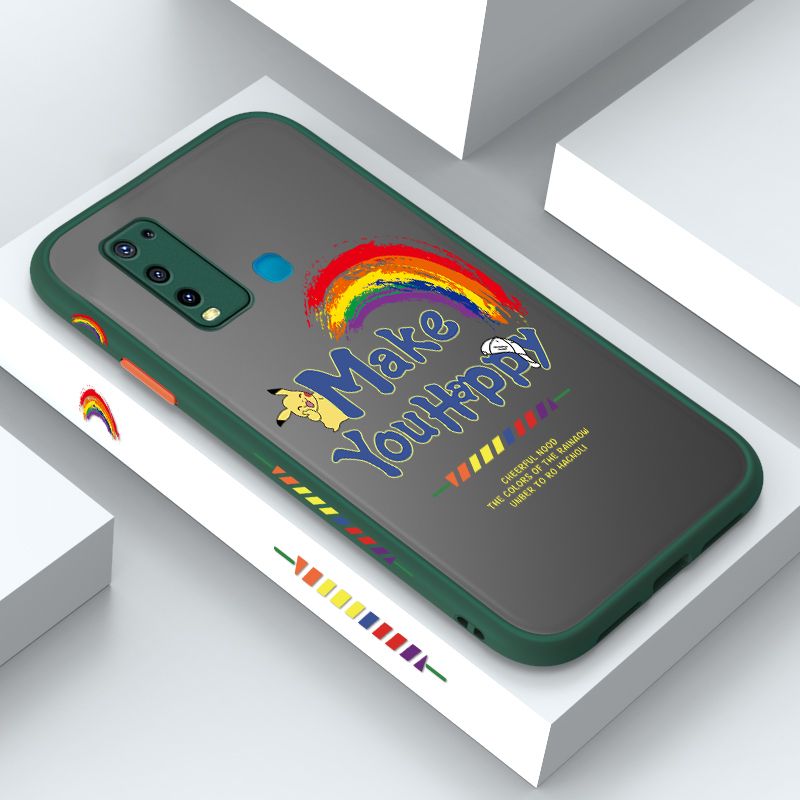 ZeroQiQi for Vivo Y30i Case Creative Cartoon Rainbow Pikachu Side Printing Cover Frosted Ultra Thin Protective Anti Fall Phone Case
