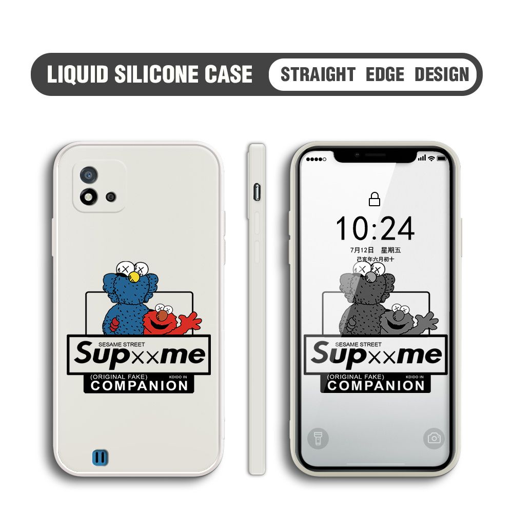 BILI for Realme C20 / C20A / C11 2021 Back Cover Sesame Street Companion Multicolor Liquid Silicone Phone Case Soft Square Lens Protection Phone Cases