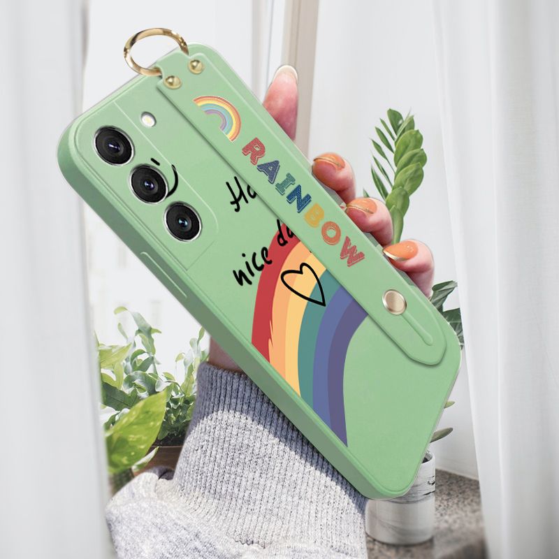 Jizetin for Samsung S22 5G Back Cover Rainbow Smile Girls Wrist Strap Phone Case Candy Color shock proof Protective Phone Cases
