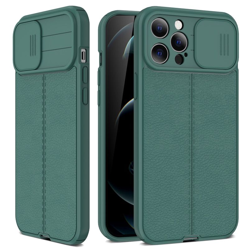 Slide Camera Lens Protection Case For iPhone 13 12 Mini 11 Pro Max XR XS 6S 7 8Plus Luxury Soft Leather Texture Shockproof Cover