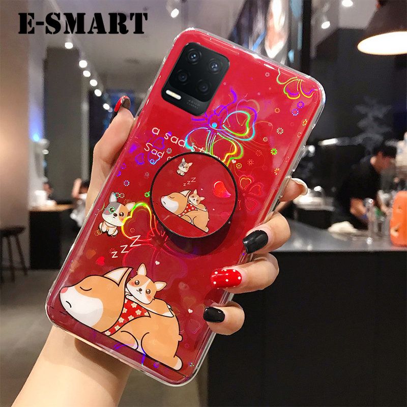 Phone case Realme 8 Pro Back Cover Cute Cartoon Bear Cases Soft Silicone Bracket Holder stand case Colorful Cherry Blossoms For Realme 8 Pro case