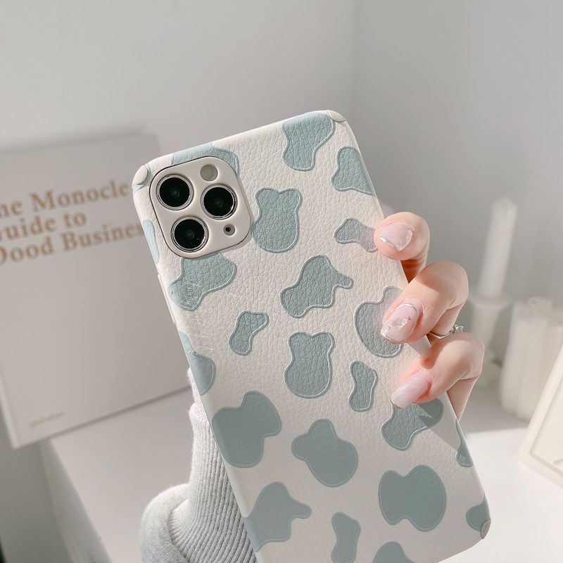Leather Case Light Blue Cow Pattern Soft Cover