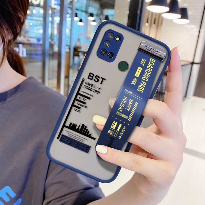 UCUC for Realme C17 Wrist Strap Case Creative Printing City Landscape Wristband Printing Cover Shockproof Frosted Phone Case