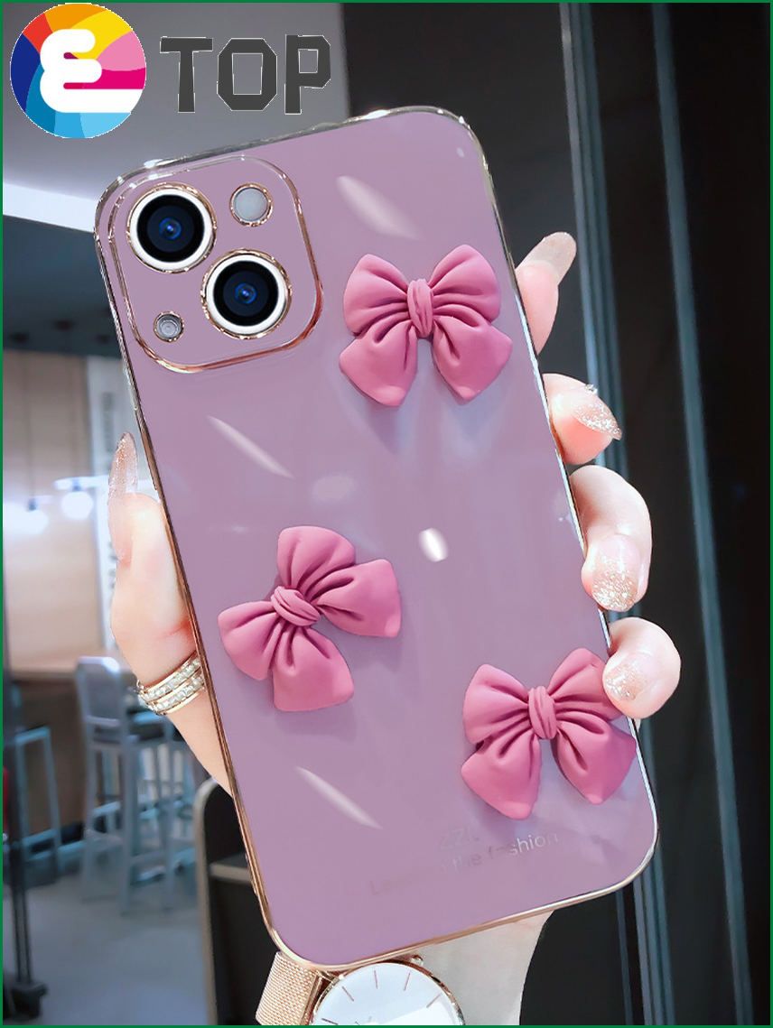 Suitable for Apple 13 mobile phone shell cute cartoon three-dimensional bow 13promax lens soft shell 13mini tide brand