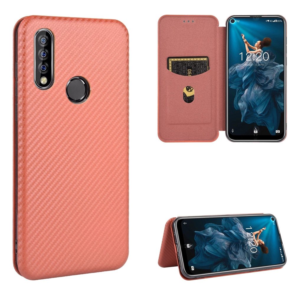 (Ready Stock)For Oukitel C17 / C17 Pro Carbon Fiber Texture Magnetic Horizontal Flip TPU + PC + PU Leather Case with Card Slot(Pink)