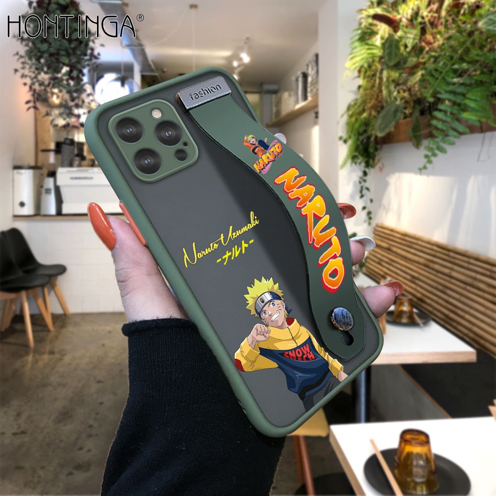 Hontinga for iPhone 12 Pro Max Back Cover With Wristband Uzumaki Naruto Phone Casee Full Lens Protection Thin Frosted Cases