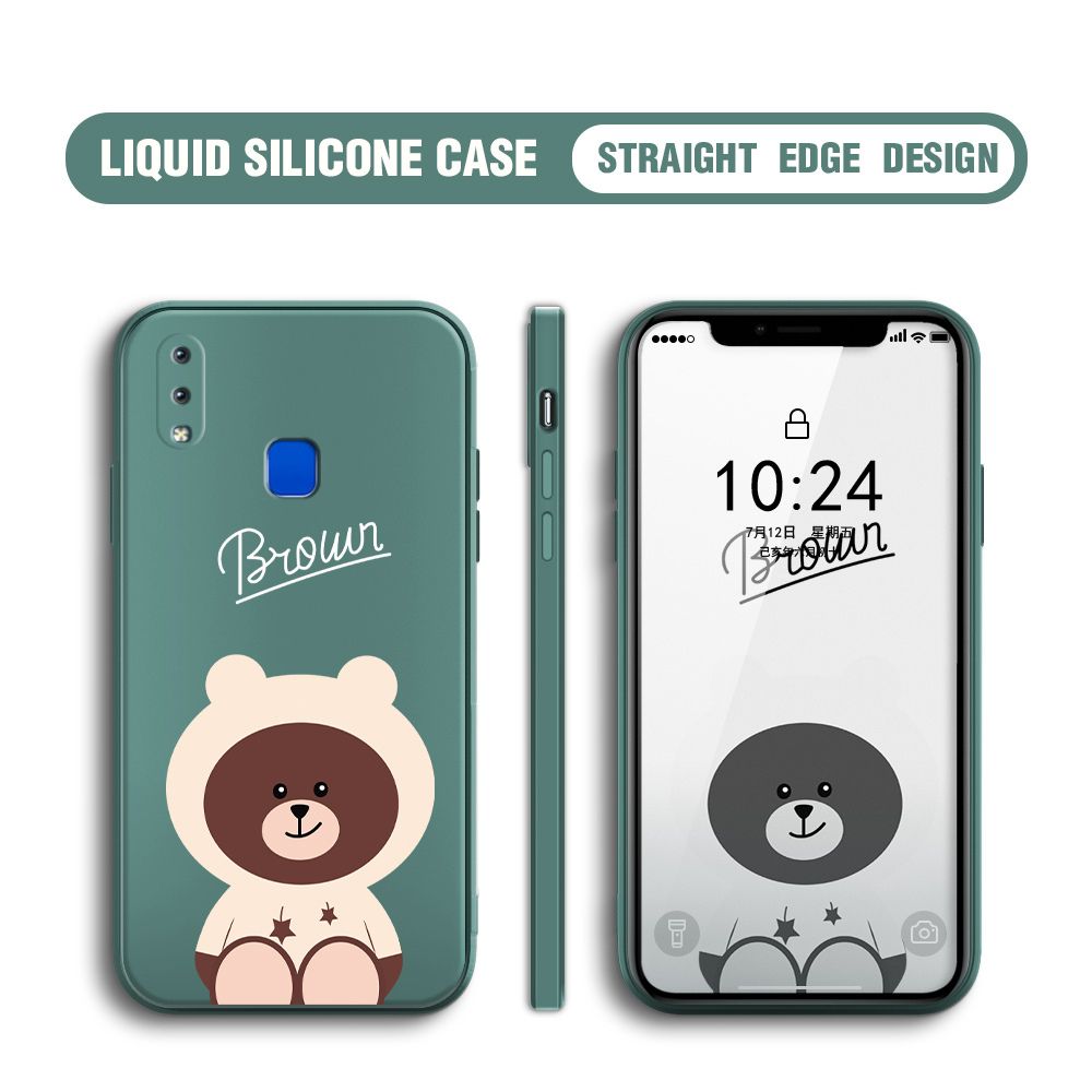 BILI for Vivo Y91 / Y95 Back Cover Brown Bear Multicolor Liquid Silicone Phone Case Soft Square Lens Protection Phone Cases