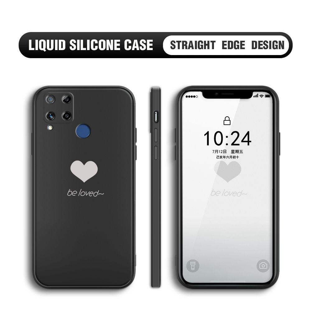 Jizetin for Realme C15 Back Cover Little Love Multicolor Liquid Silicone Phone Case Soft Square Lens Protection Phone Cases