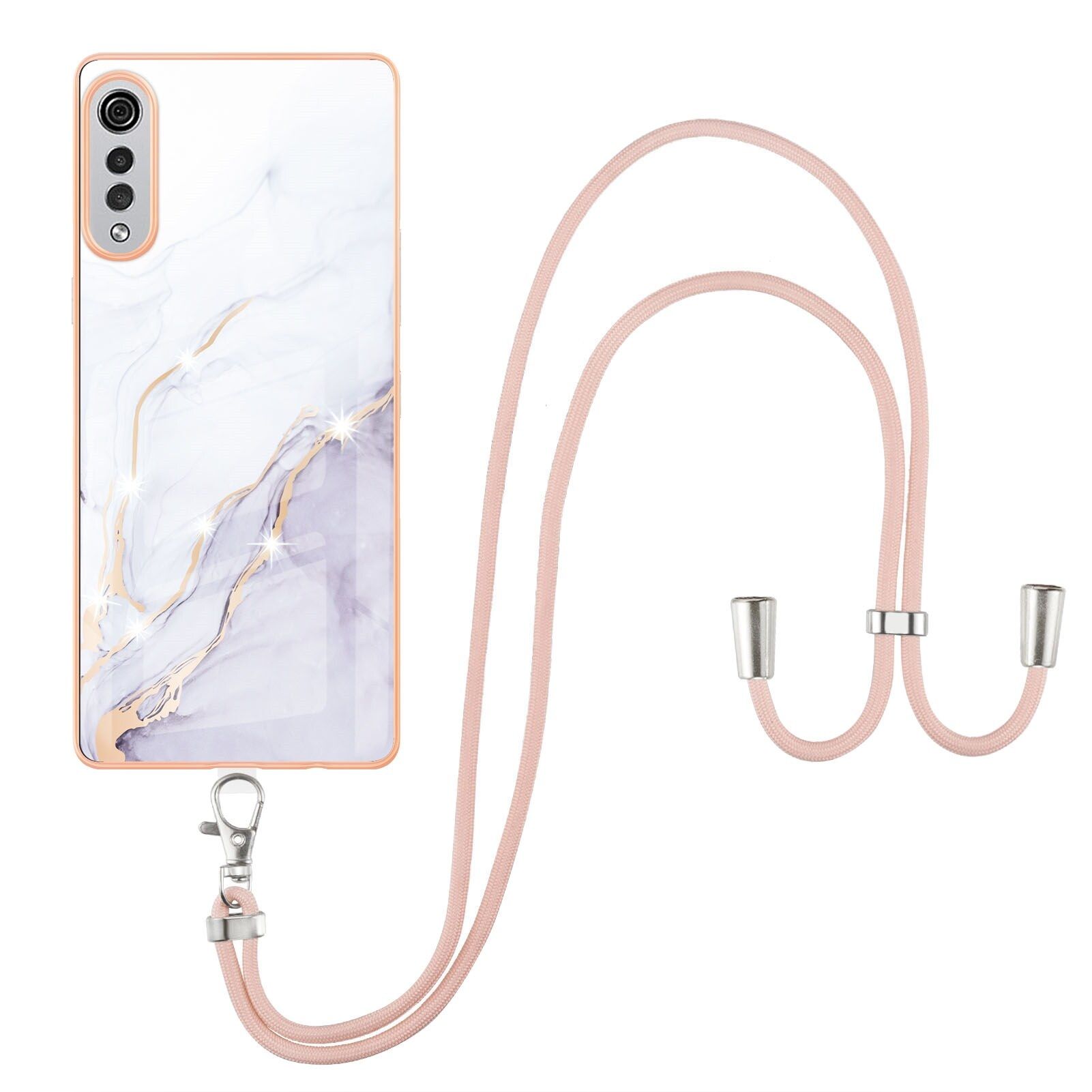Lanyard Case for LG Velvet 5G Crossbody Strap Lanyard Phone Case Silicone Marble Pattern Soft TPU Bumper Cover