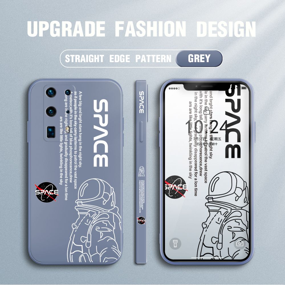 Jizetin for Huawei P40 Pro Plus Case NASA Astronaut Design Side Design Phone Case Square Edge Pattern Liquid Silicone Cases Full Cover Camera Shockproof Protective Case