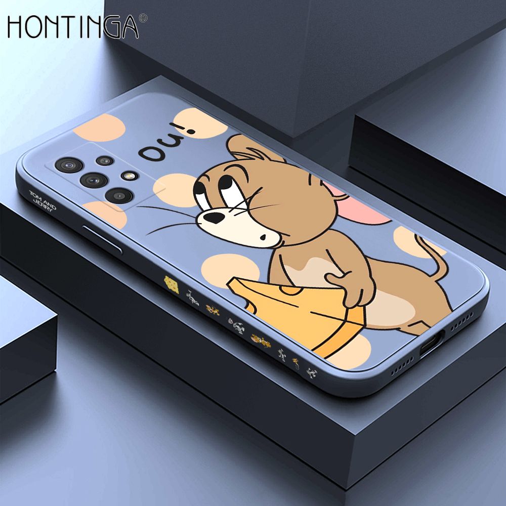 Hontinga for Samsung A32 Case Side Design Cute Cartoon Mouse Back Cover Soft Square Edge Pattern Liquid Silicone Trend Phone Cases