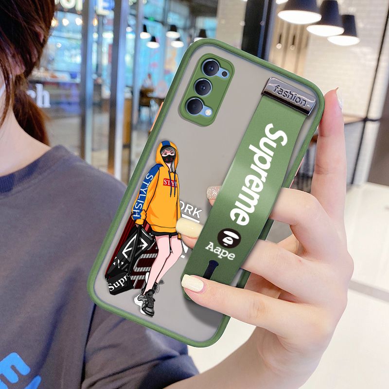 UCUC for OPPO Reno4 Wrist Strap Case Creative Cartoon Handsome Girl Wristband Printing Cover Shockproof Frosted Phone Case