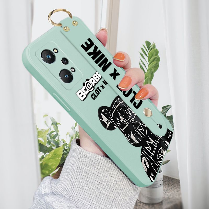 Jizetin for Realme GT Neo2 Back Cover Fashion Black Brand Bear Wrist Strap Phone Case Candy Color shock proof Protective Phone Cases