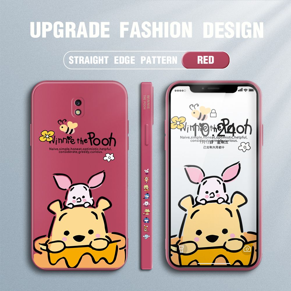 Jizetin for Samsung Galaxy J7 Pro Case Side Design Phone Cover Lovely Cartoon Pooh Bear Cover Square Edge Pattern Liquid Silicone Trend Case