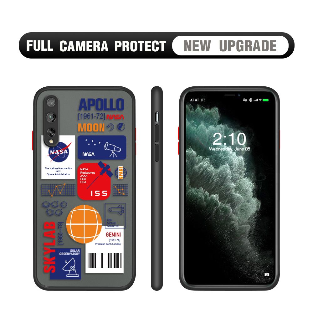 Hontinga for Huawei Y8P Case Travel Poster Camera Shockproof Protection Cases Edge Frosted Transparent Phone Cover