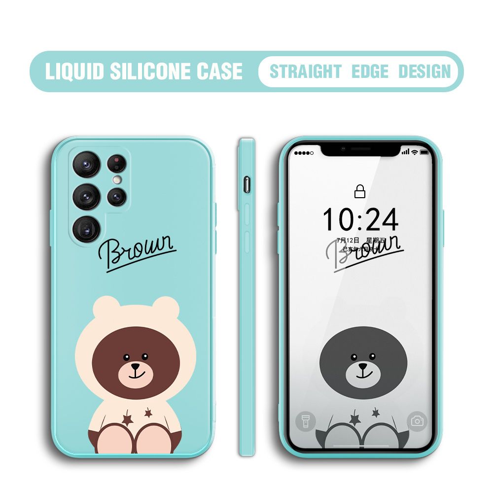 BILI for Samsung Galaxy S22 Ultra 5G Back Cover Brown Bear Multicolor Liquid Silicone Phone Case Soft Square Lens Protection Phone Cases
