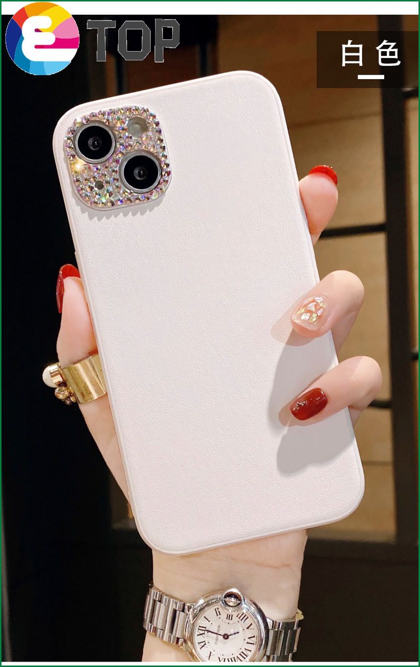 Suitable for Apple 13 mobile phone shell iPhone13pro plain leather 13promax rhinestone lens protective sleeve men and women tide