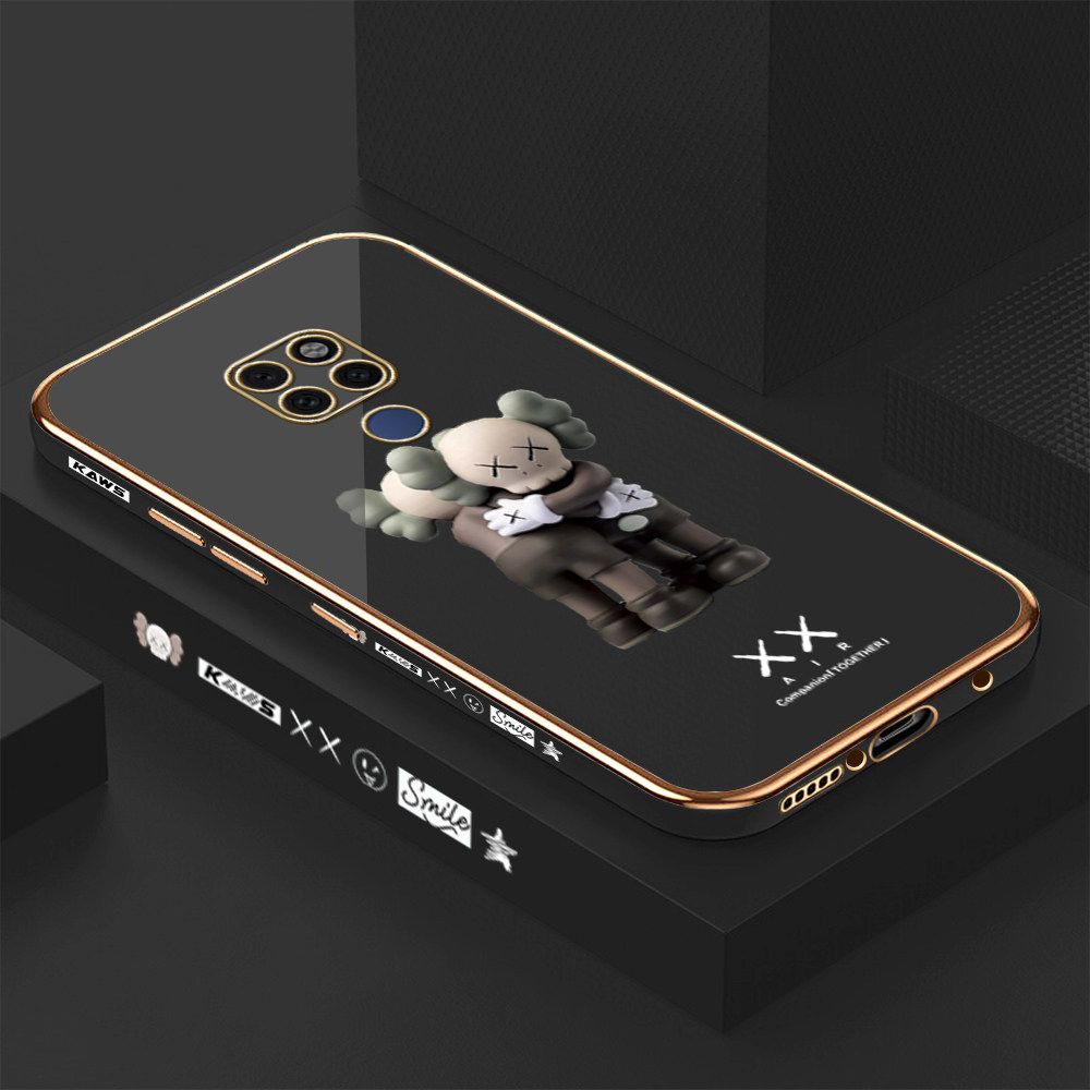 Luxury 6D Plating Case for Huawei Mate 20 Embrace Cartoon Bear Side Pattern Back Cover Soft Silicone Square Frame Shiny Bling Phone Cases + Free Lanyard