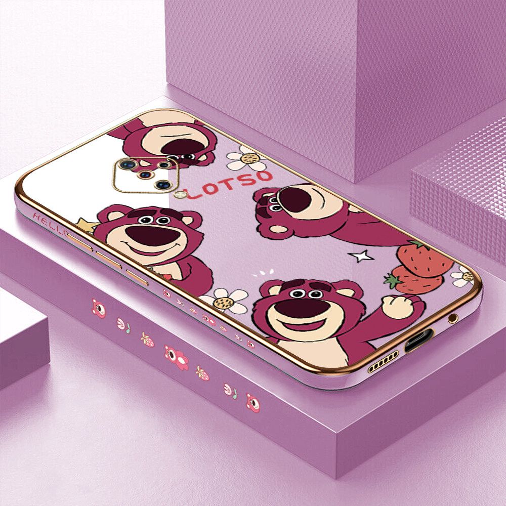 ZeroQiQi for Vivo S1 Pro Back Cover Cute Bear Luxury 6D Plating Case Side Pattern Soft Silicone Square Phone Cases + Free Lanyard