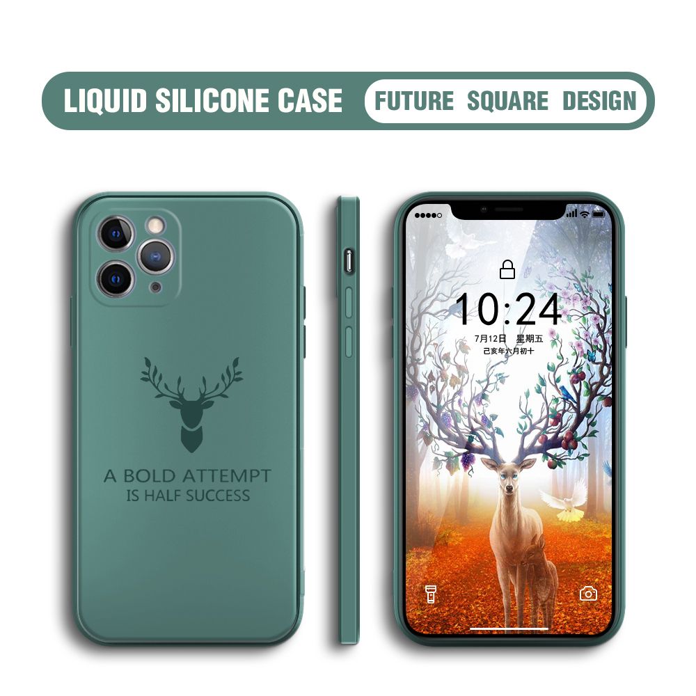 BILI for iPhone 11 Pro Max Back Cover Simple Antlers Ultra Thin Soft Luxury Square Multicolor Liquid Silicone Phone Case