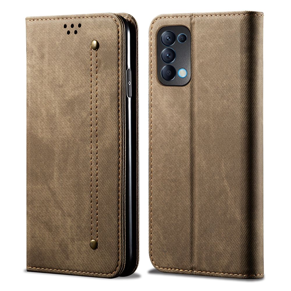 For OPPO Reno5 5G Retro Denim Leather Flip Wallet Stand Case Cover Retro Denim Leather Flip Wallet Stand Case Cover