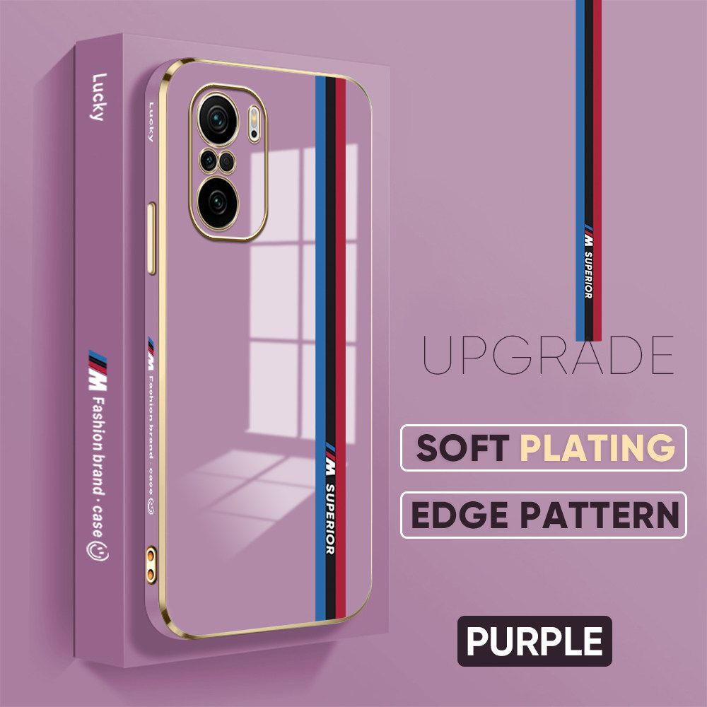 TA for Xiaomi Poco F3 / Redmi K40 / Redmi K40 Pro Back Cover + Free Lanyard Track Sign Luxury 6D Plating Case Side Pattern Soft Silicone Square Phone Cases