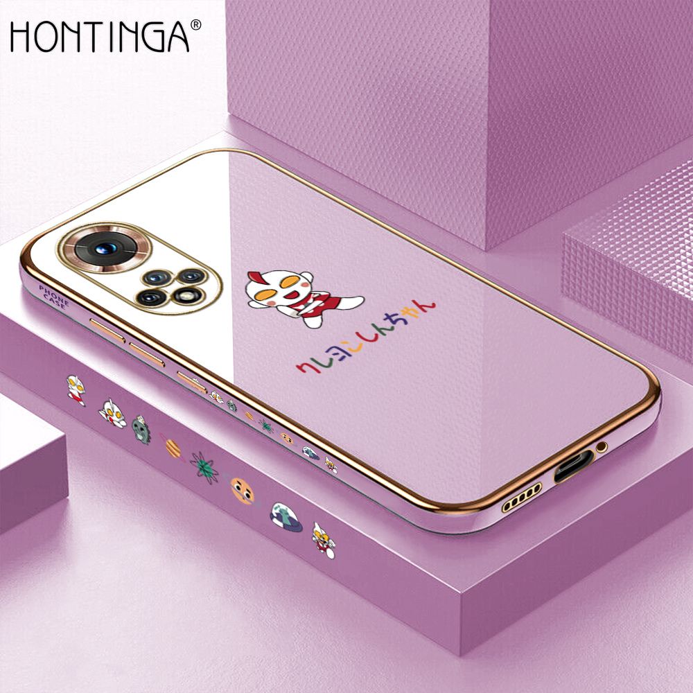 Hontinga for Honor 50 Case Luxury 6D Plating Cartoon Anime Hero Side Pattern Soft Back Cover Silicone Square Phone Cases