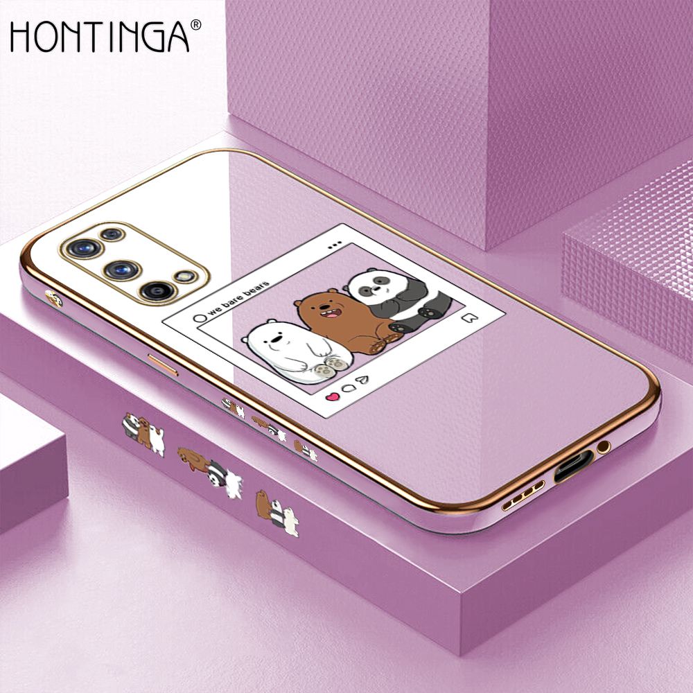Hontinga for Realme X7 Pro 4G / 5G Back Cover + Free Lanyard Luxury 6D Plating Photo three bears Side Pattern Case Soft Silicone Square Mobile Cover