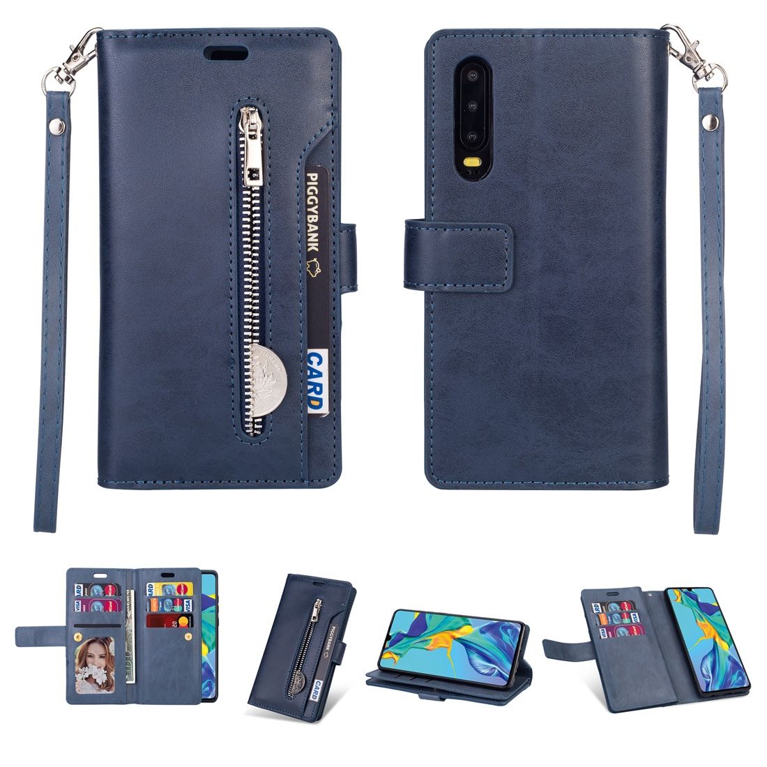 (Ready Stock)For Huawei P30 Multifunctional Zipper Horizontal Flip Leather Case with Holder & Wallet & 9 Card Slots & Lanyard(Mint Green)