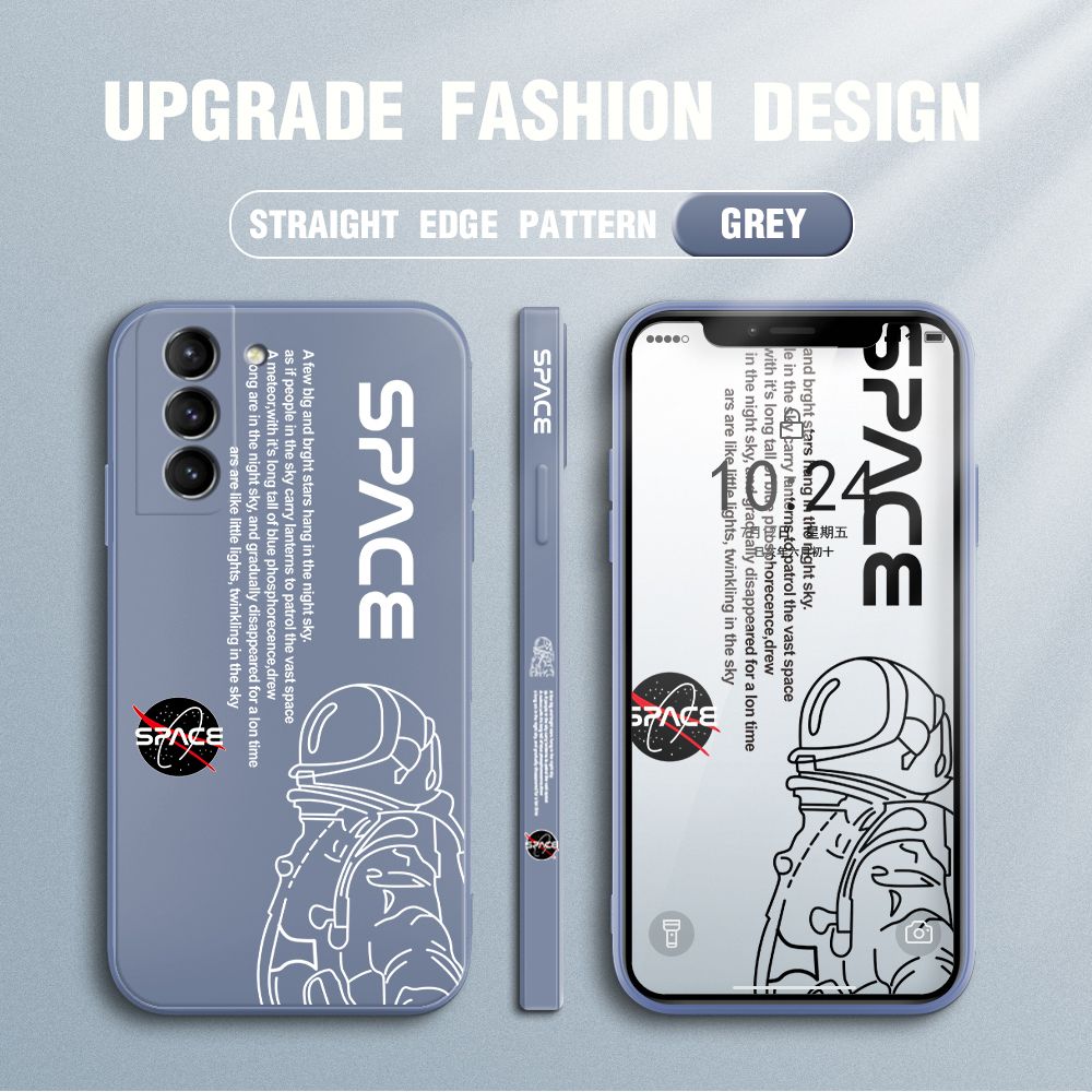 Jizetin for Samsung Galaxy S21 Plus 5G Case NASA Astronaut Design Side Design Phone Case Square Edge Pattern Liquid Silicone Cases Full Cover Camera Shockproof Protective Case
