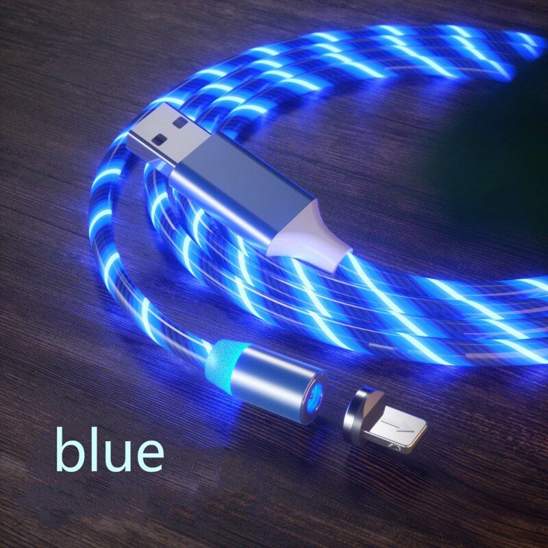 Magnetic charging Mobile Phone Cable Flow Luminous Lighting cord charger Wire for Samaung LED Micro USB Type C for iphone