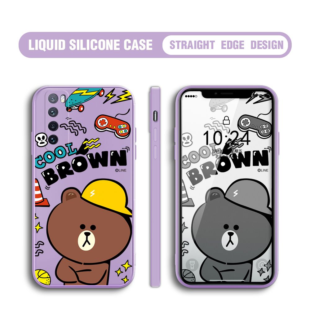 BILI for Huawei Nova 7 Back Cover Cool Gaming Brown Bear  Multicolor Liquid Silicone Phone Case Soft Square Lens Protection Phone Cases