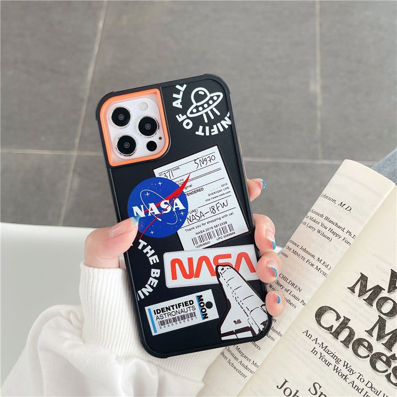 NASA For iPhone 11 Pro 11pro Astronaut Cartoon Poster Label Fashion Simple Phone Case Full Wrap Shockproof Soft Shell Cover