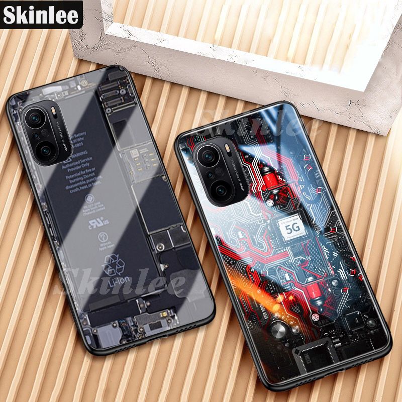 For Poco F3 Back Cover Version Theme Case Tempered Glass Protection shockproof Cover for Poco F3 case Transparent Circuit Board Design Full Coverage Phone cases