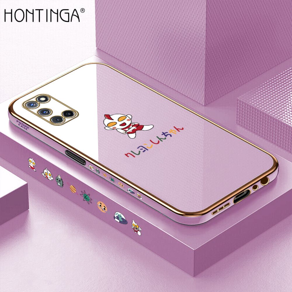Hontinga for OPPO A52 A92 Case Luxury 6D Plating Soft Casing Silicone Square Frame Phone Cover Shiny Bling Side Print Cartoon Childhood Memories Cases