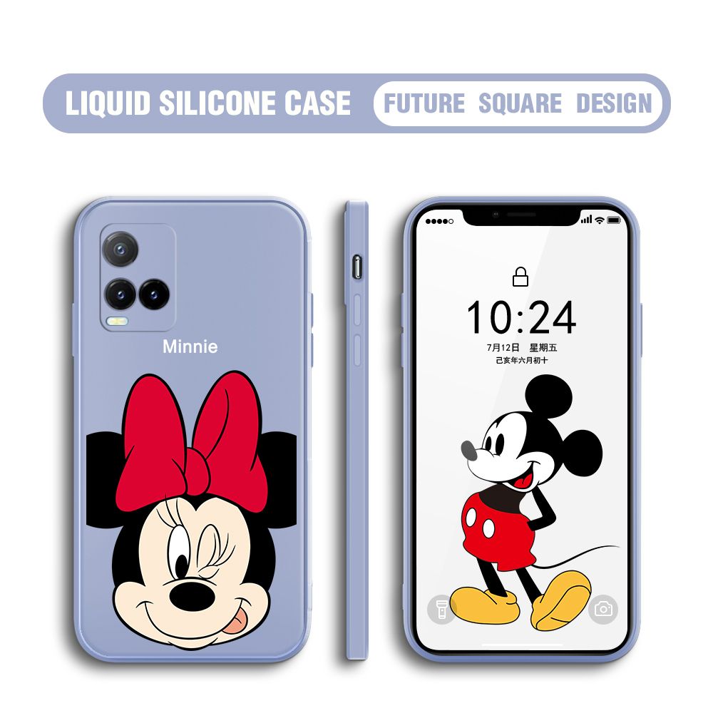 BILI for Vivo Y33S / Y21 2021 / Y21S Back Cover Big Head Minnie Multicolor Liquid Silicone Phone Case Soft Square Lens Protection Phone Cases