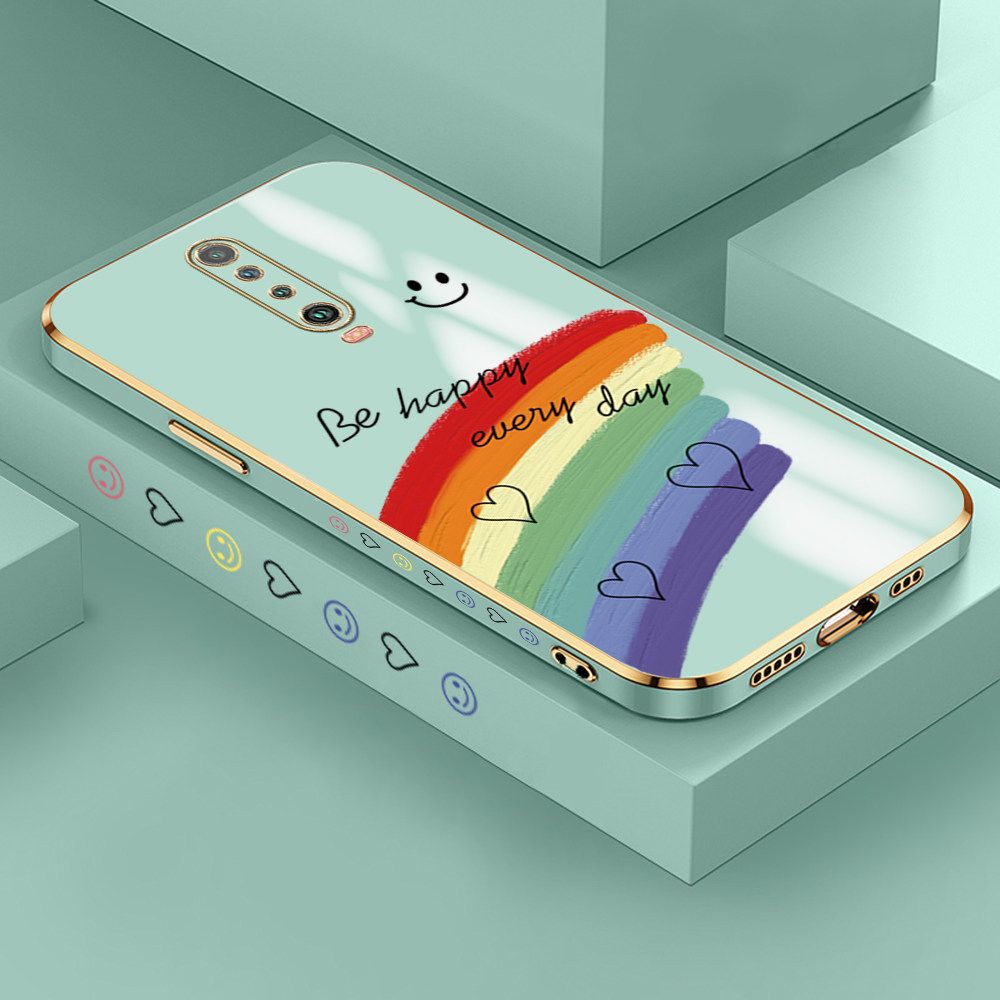 Jizetin (Free Lanyard) Xiaomi Poco X2 / Redmi K30 Case Rainbow Doodle Luxury 6D Plating Soft Casing Silicone Ultra Thin Phone Cover