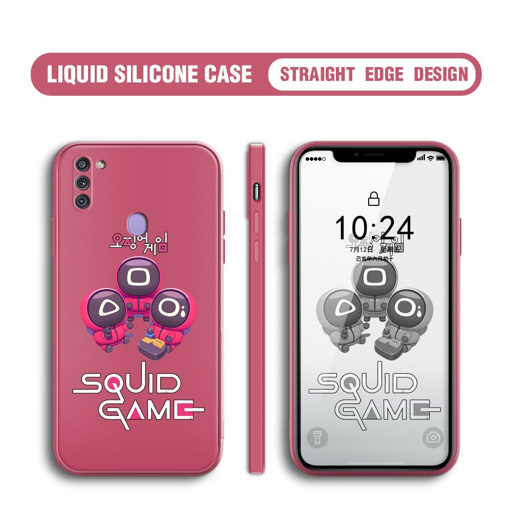 Jizetin for Samsung Galaxy A11 / M11 Case Cute Cartoon Cute Squid Character Phone Cover Square Liquid Silicone Shockproof Phone Protective Case