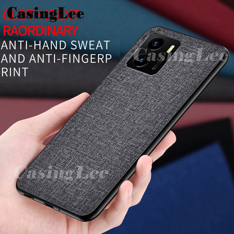 Casinglee For VIVO Y15A Mini Linen Phone Case Hard Cloth Back Cover With Soft Frame Anti-knock Cases For VIVO Y15A For girls and Boys
