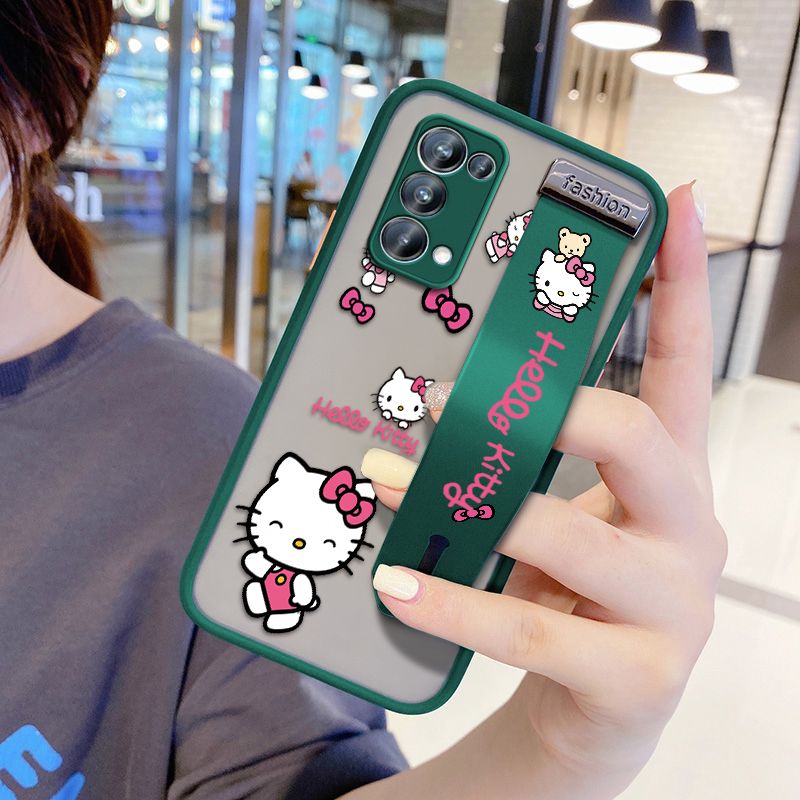UCUC for OPPO Reno 5 Pro 5G Wrist Strap Case Lovely KT Cat Wristband Printing Cover Shockproof Ultra Thin Phone Case