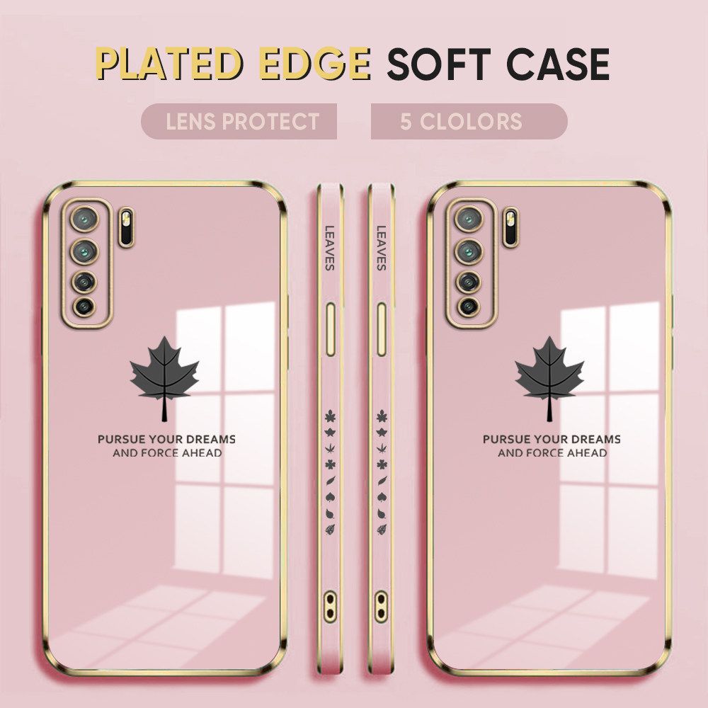 Luxury 6D Plating Case for Huawei Nova 7 Phone Cases Maple Leaf Side Print Soft Silicone Square Back Cover
