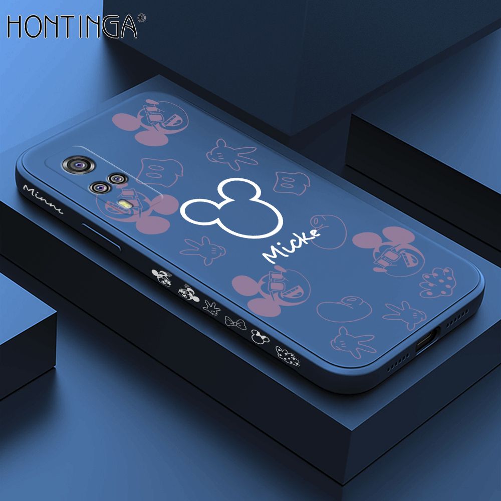 Hontinga for Vivo Y31 2021 / Y51A 2021 / Y53S 4G / Y51 2020 Case Side Design Cute Mouse Avatar Back Cover Soft Square Edge Pattern Liquid Silicone Trend Phone Cases