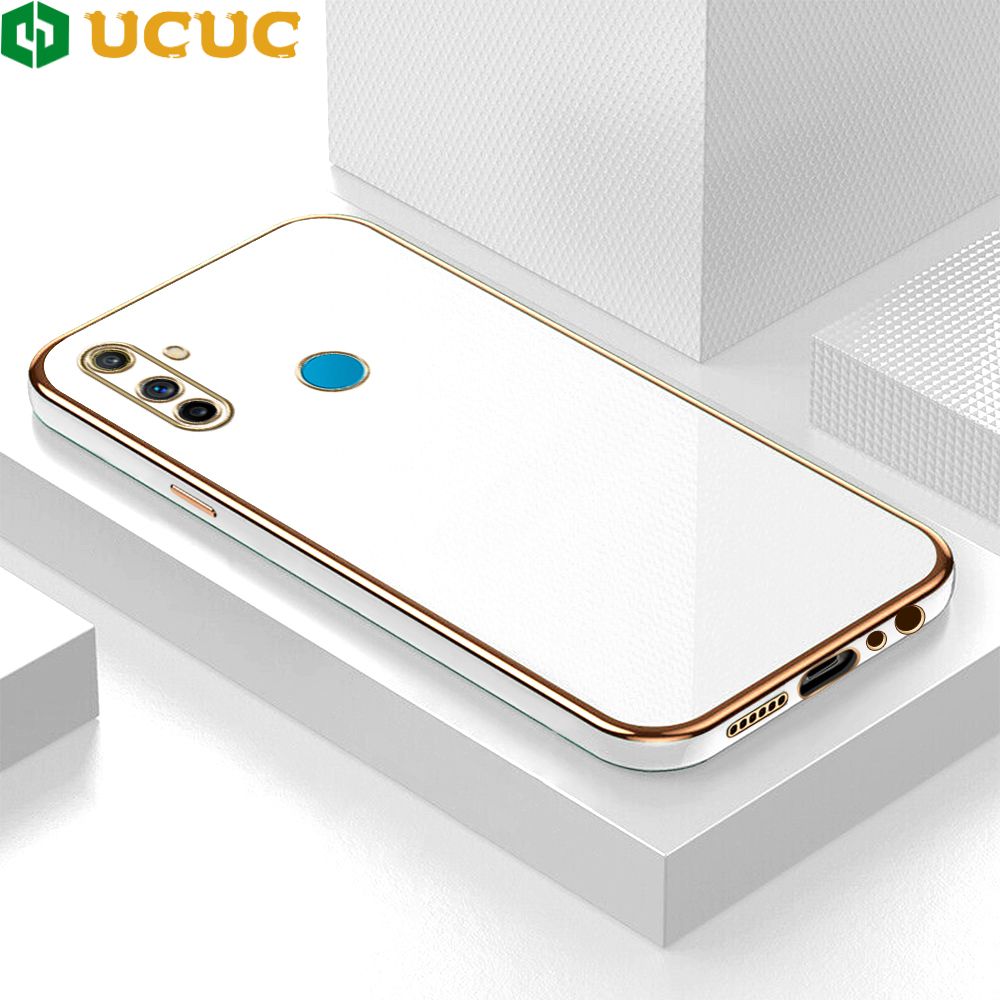 UCUC for Realme C3 Back Cover + Free Lanyard Colour Luxury 6D Plating Case Side Pattern Soft Silicone Square Phone Cases